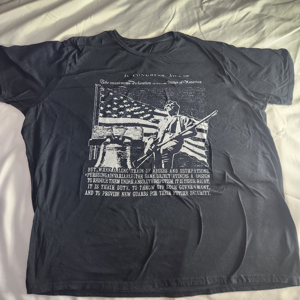 Declaration of Independence T-Shirt Mens 3XL Patriotic Minuteman Flag Black